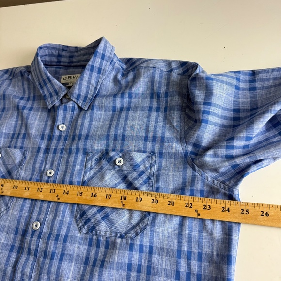 Orvis Cobalt Blue Plaid 100% Polyester Button Up Short Sleeve Shirt Mens XL - Picture 5 of 7